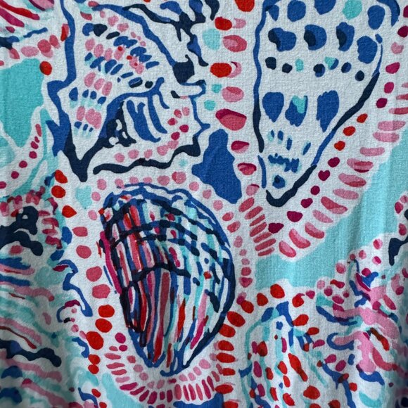 EUC Lilly Pulitzer BELLINA WRAP DRESS Shell Me About It Blue Pink Women's Large - Picture 9 of 12